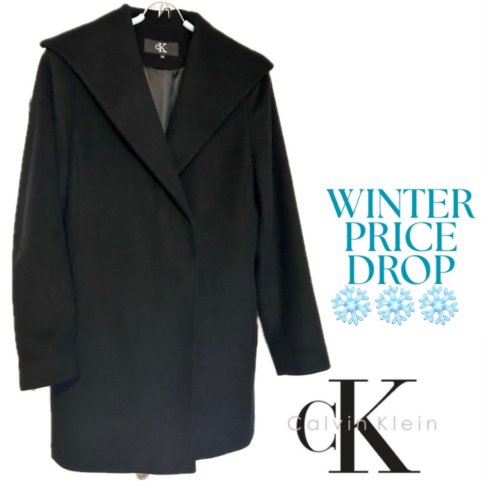 CALVIN KLEIN Wool Blend High Collar Double Breasted Short Coat Size Small
